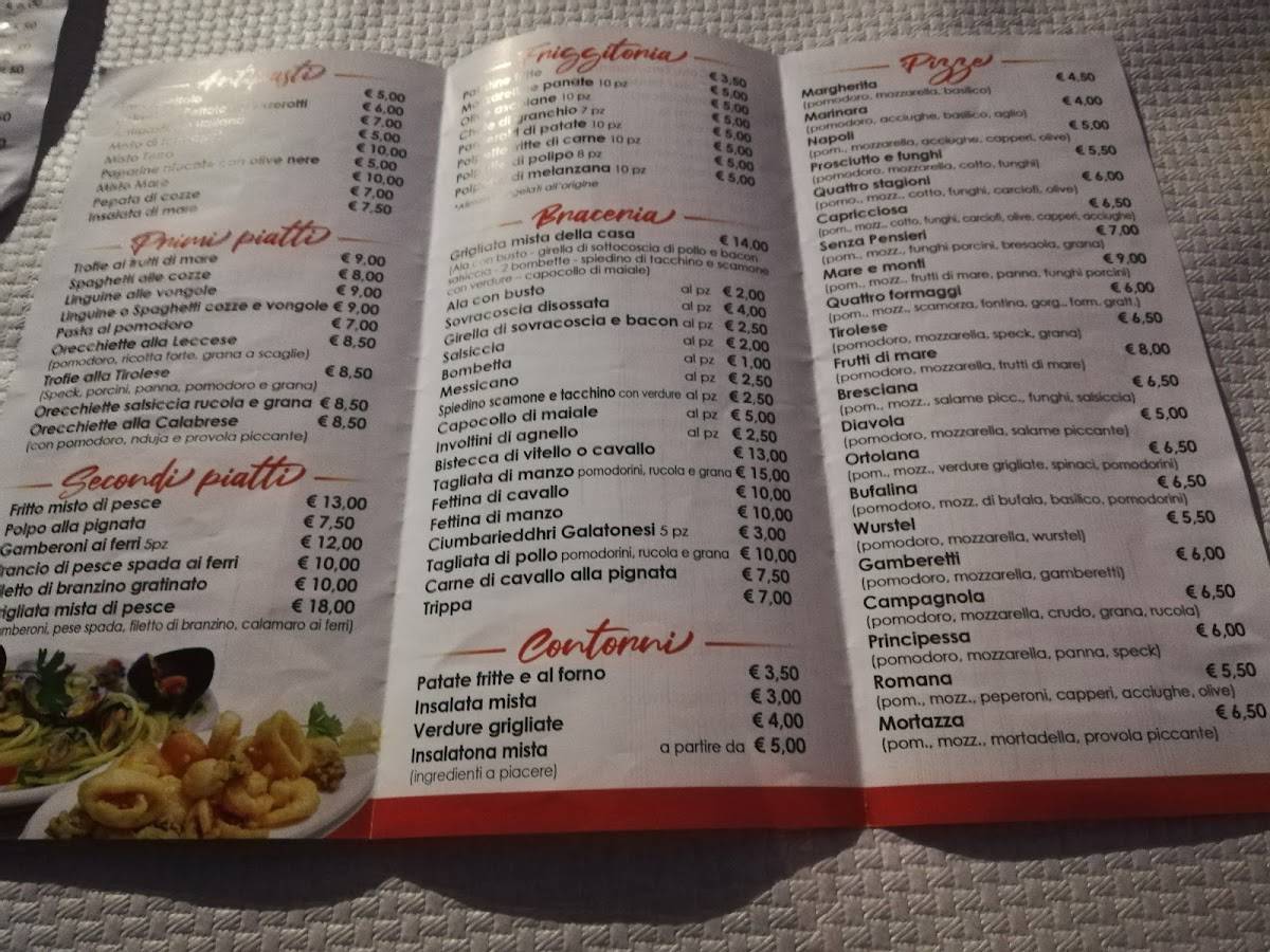Menu di Senza Pensieri Pizzeria Ristorante Braceria 