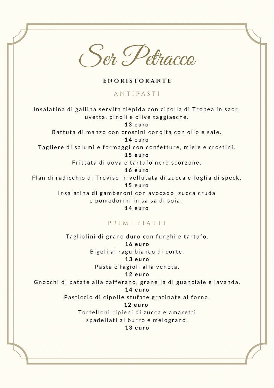 Carta de Ser Petracco Enoristorante