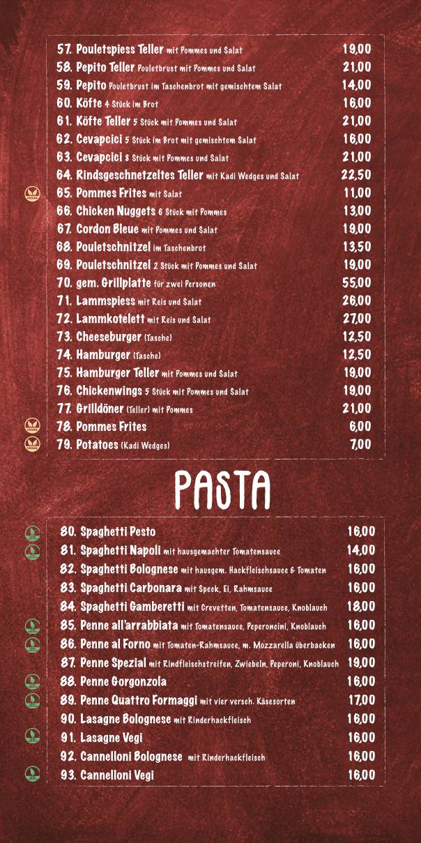 Menu di Sevens Restaurant Bar Take Away 