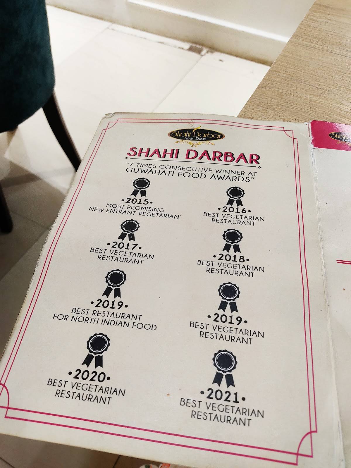 Shahi Darbar menu