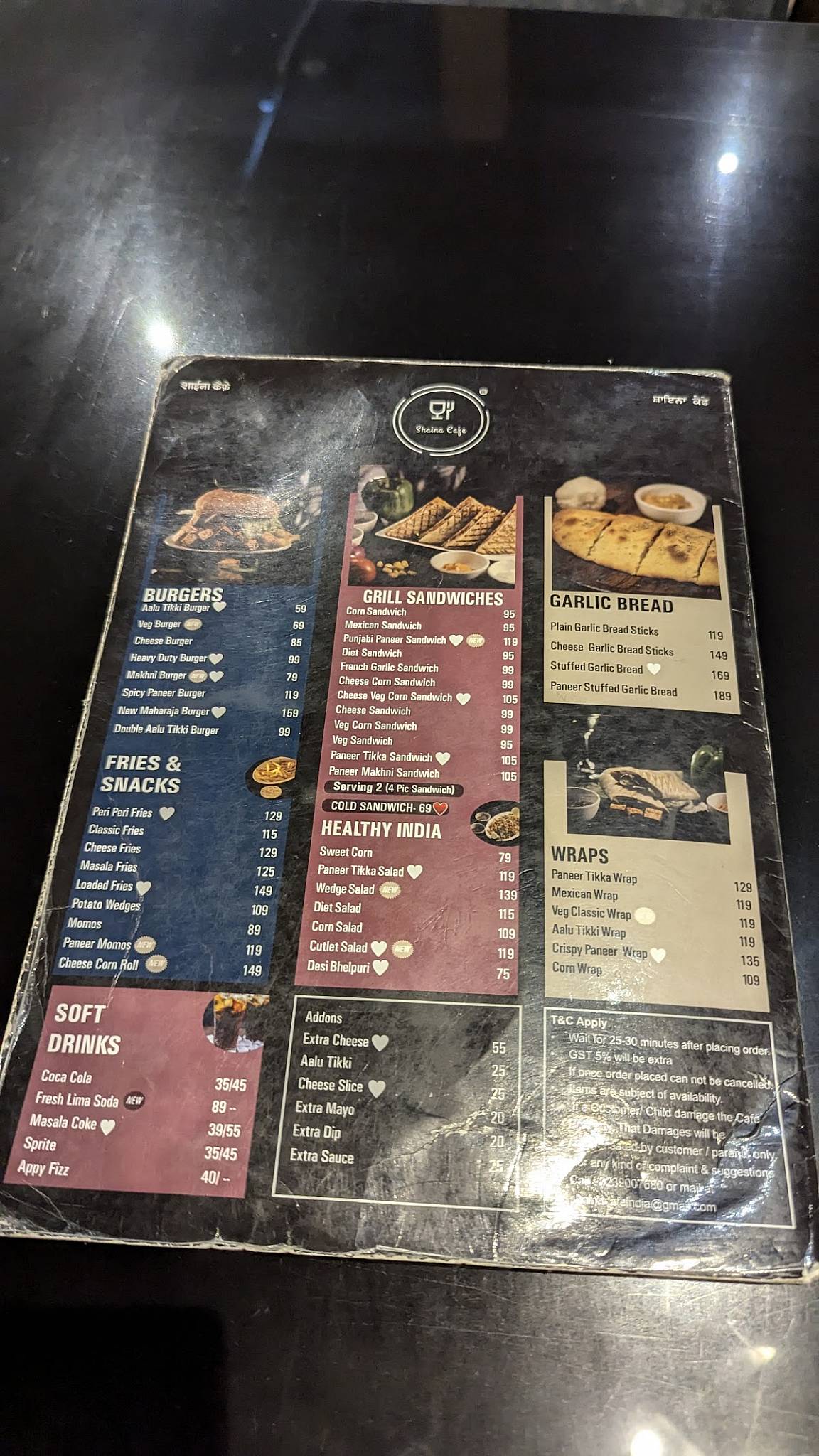 Shaina cafe menu