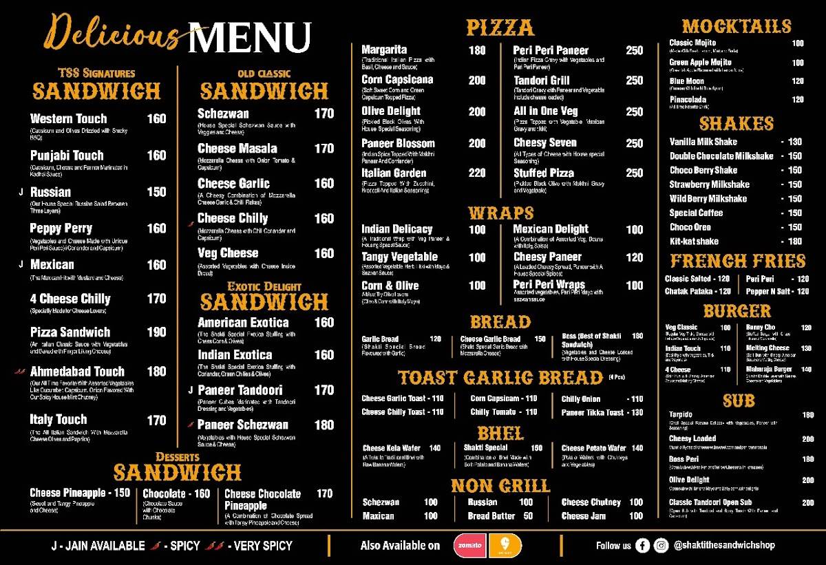 Shakti - The Sandwich Shop menu