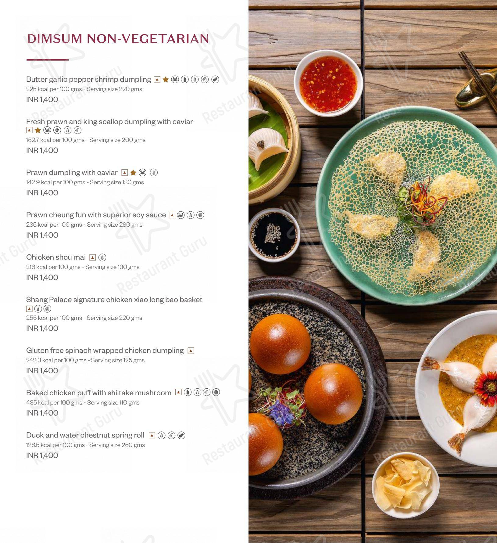 Shang Palace in New Delhi - Menu