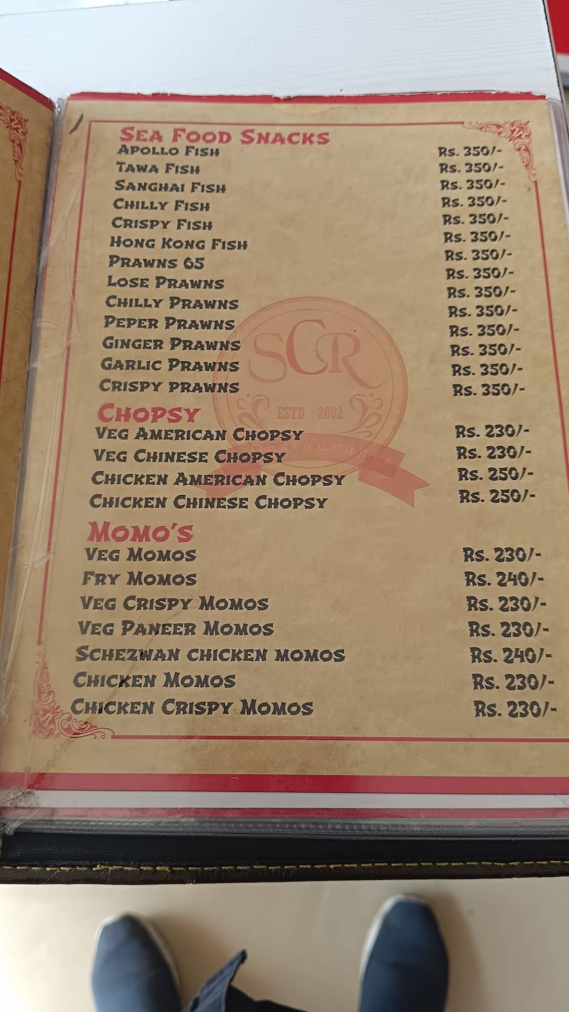 Sharada's Chinese Restaurant menu