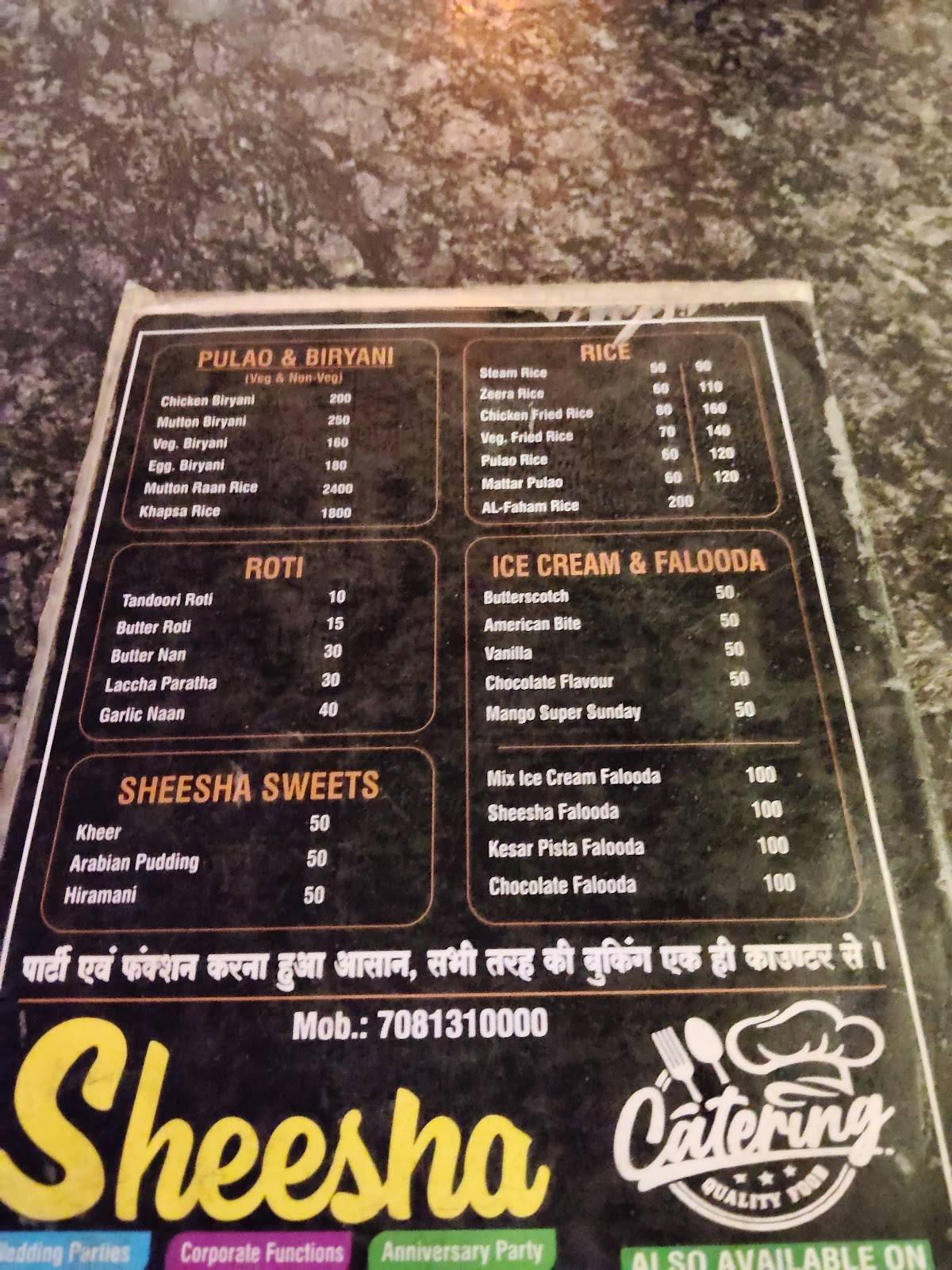 Sheesha Dhaba menu