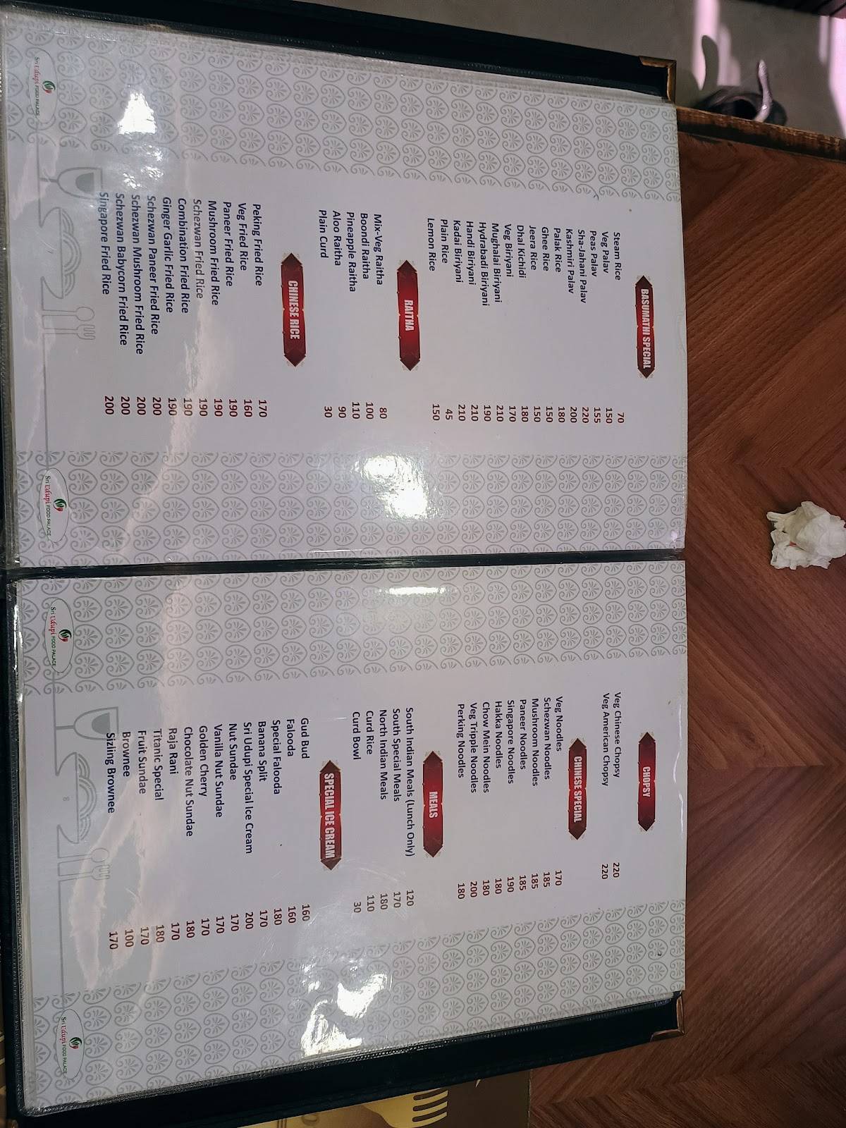 Sri Udupi Food Palace ಶ್ರೀ ಉಡುಪಿ ಫುಡ್ ಪ್ಯಾಲೇಸ್ menu