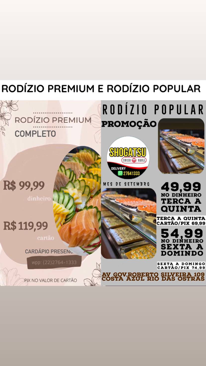Shogatsu Culinária Oriental cardápio