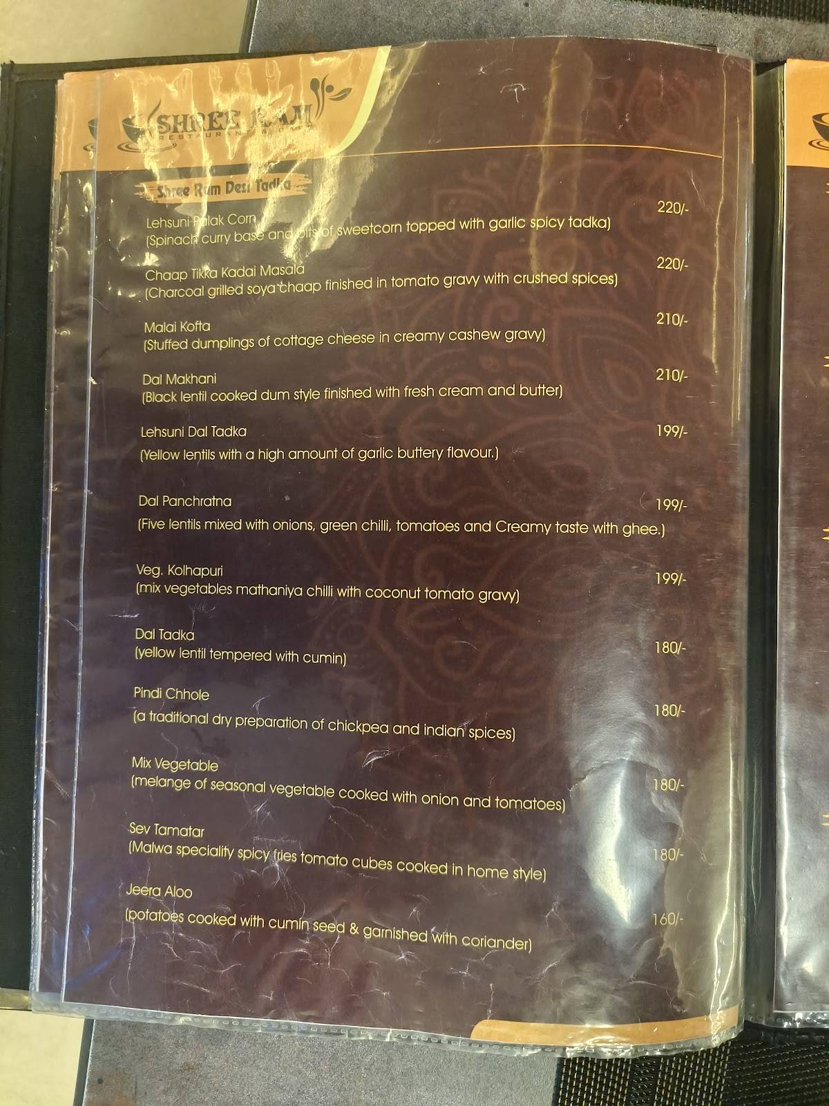 Shree Ram Restaurant & Cafe menu