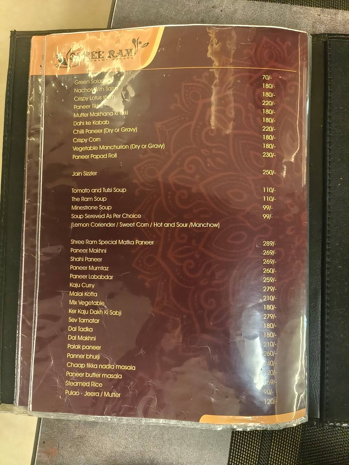 Shree Ram Restaurant & Cafe menu