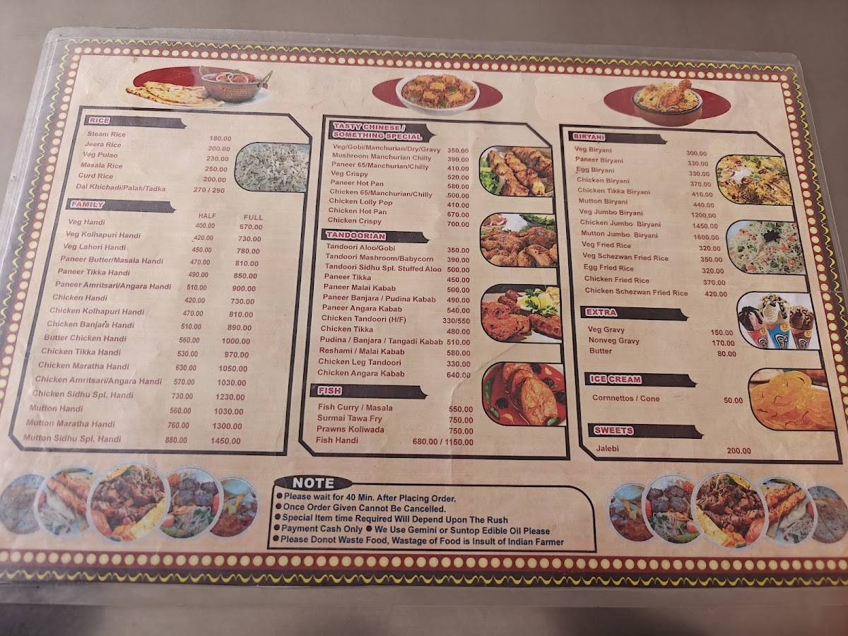 Sidhu Punjabi Dhaba menu