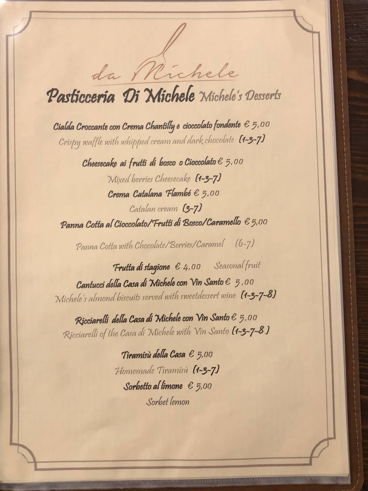 Menu di Ristorante Da Michele 