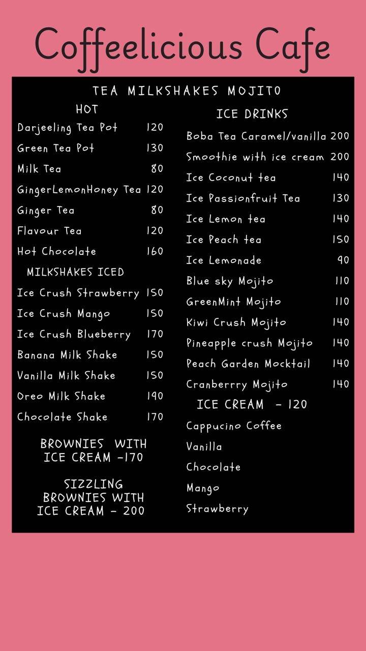 Coffeelicious Cafe menu