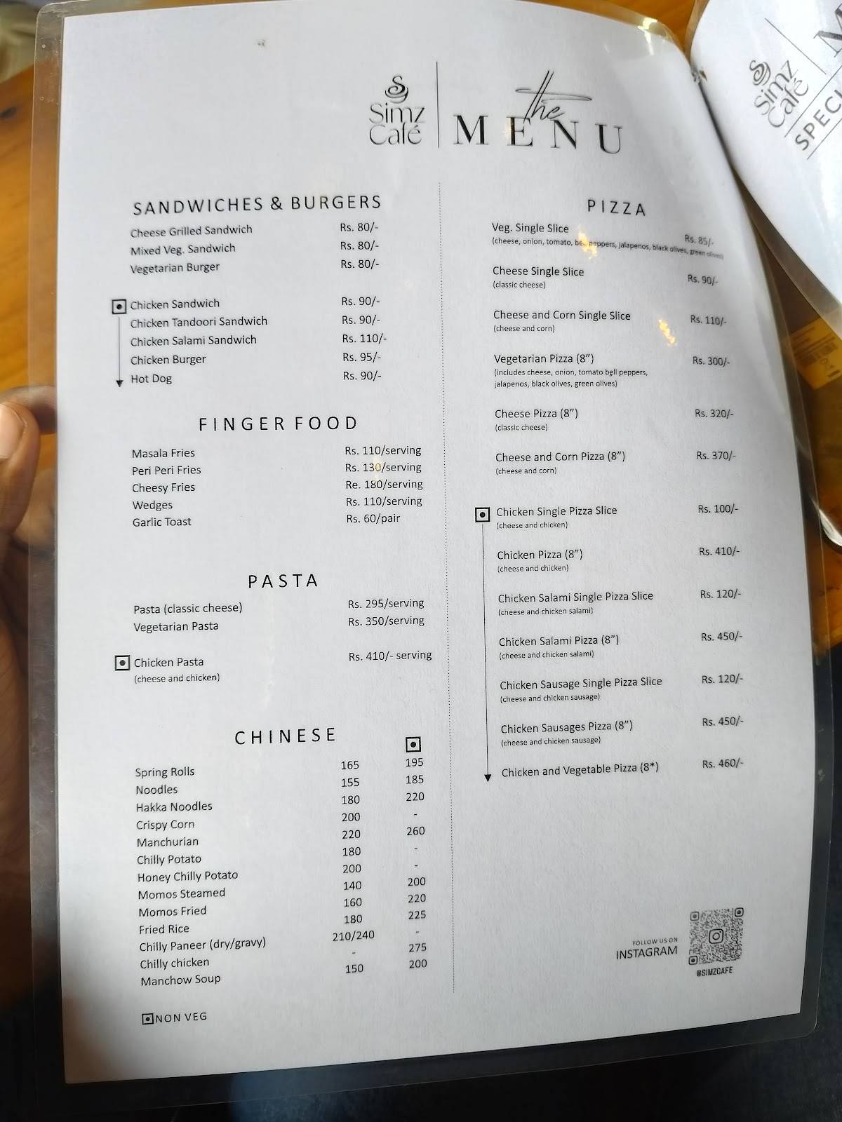 Simz Cafe - Cafe and Restaurant menu