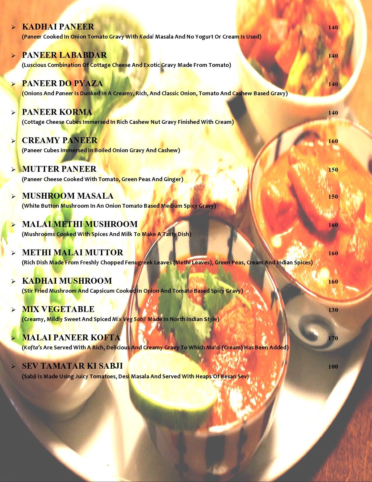 Singh Sahab Restaurant menu