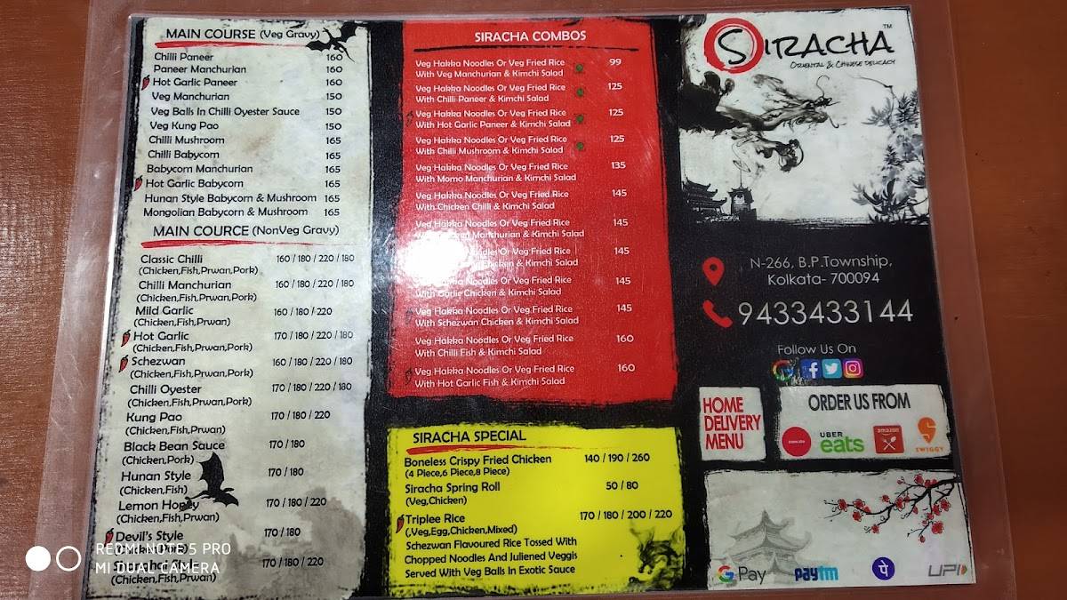 Siracha menu