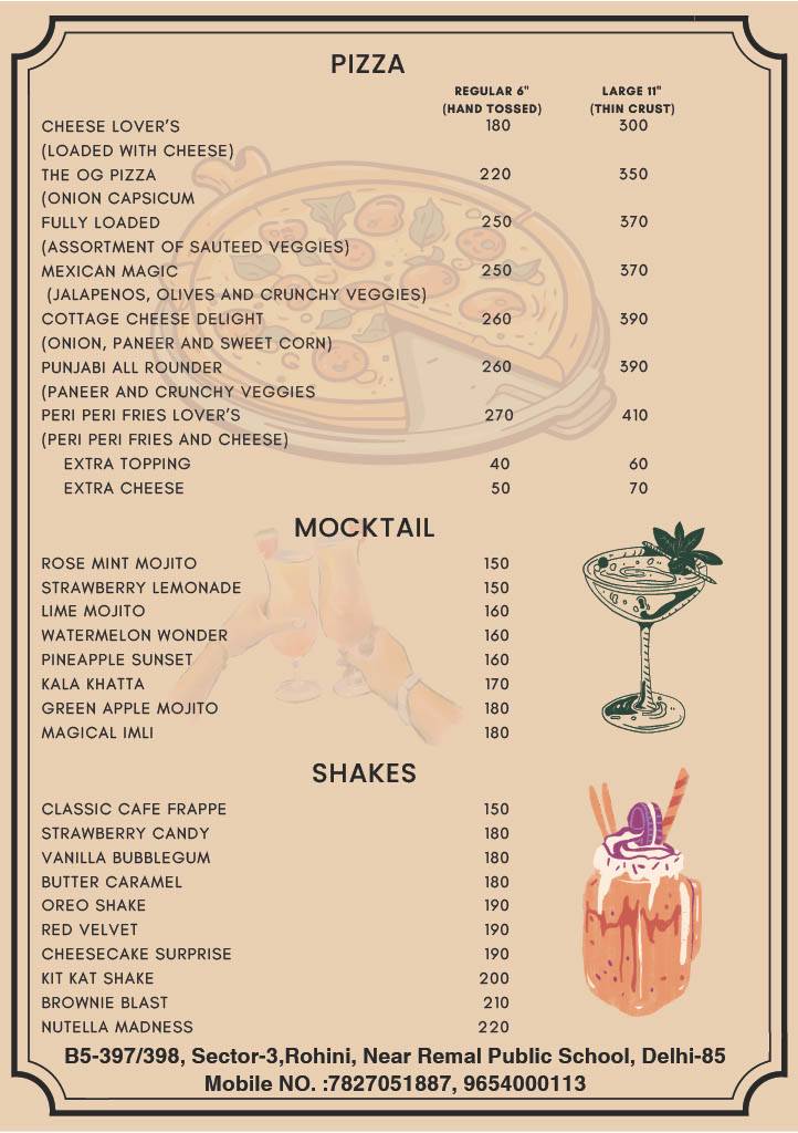 Sitcom Cafe menu