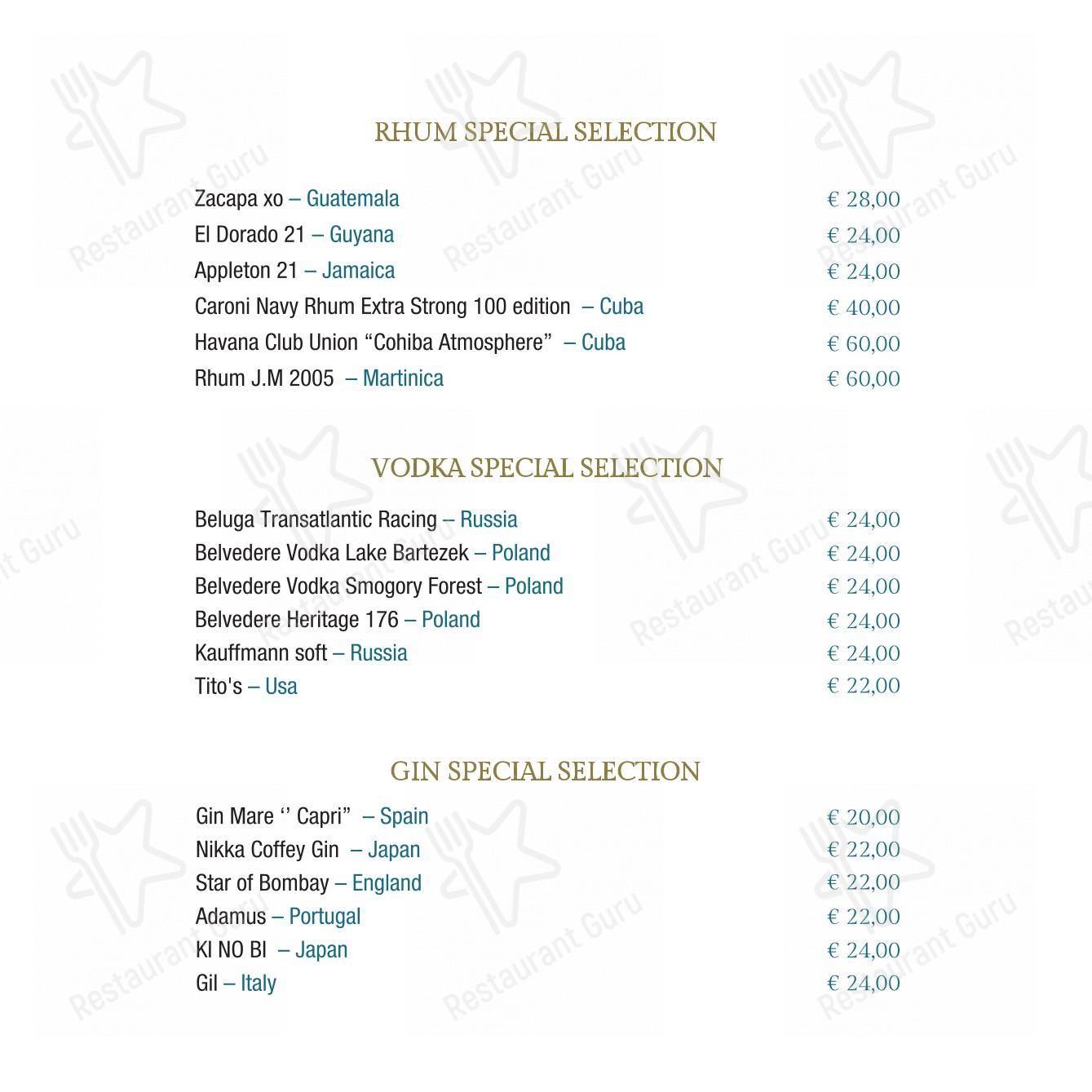 Menu di Vista Sky Bar - Menu