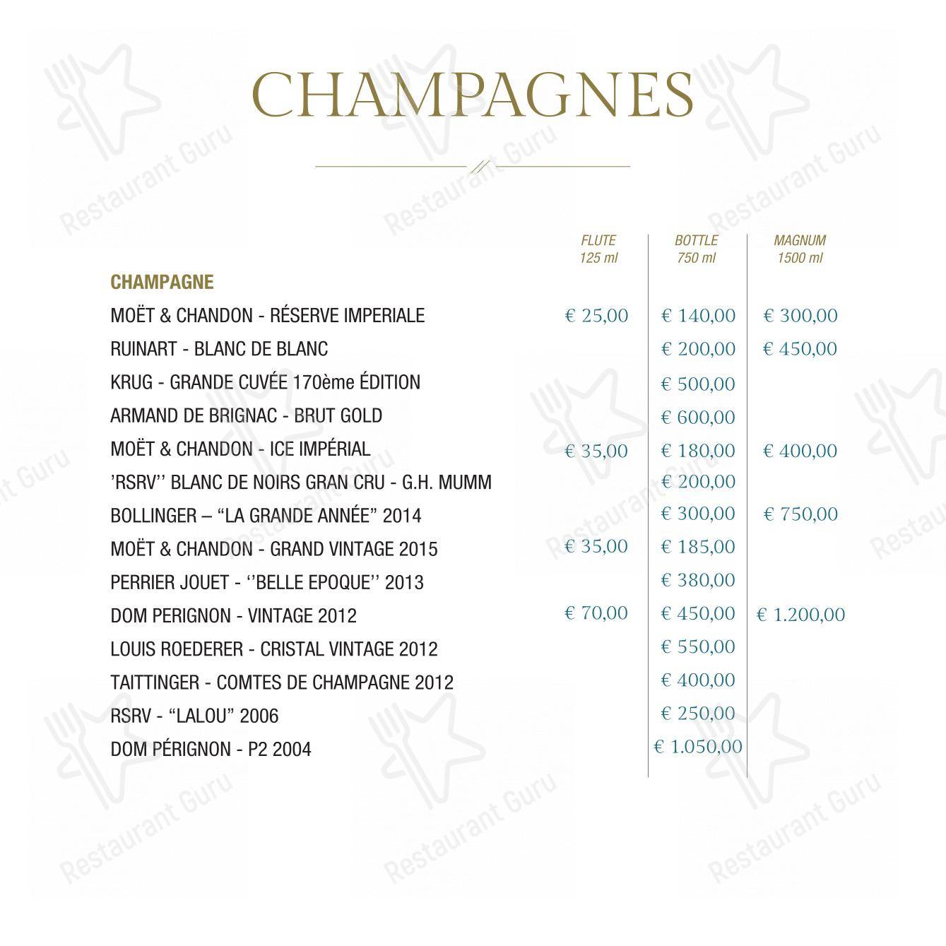 Menu di Vista Sky Bar - Menu