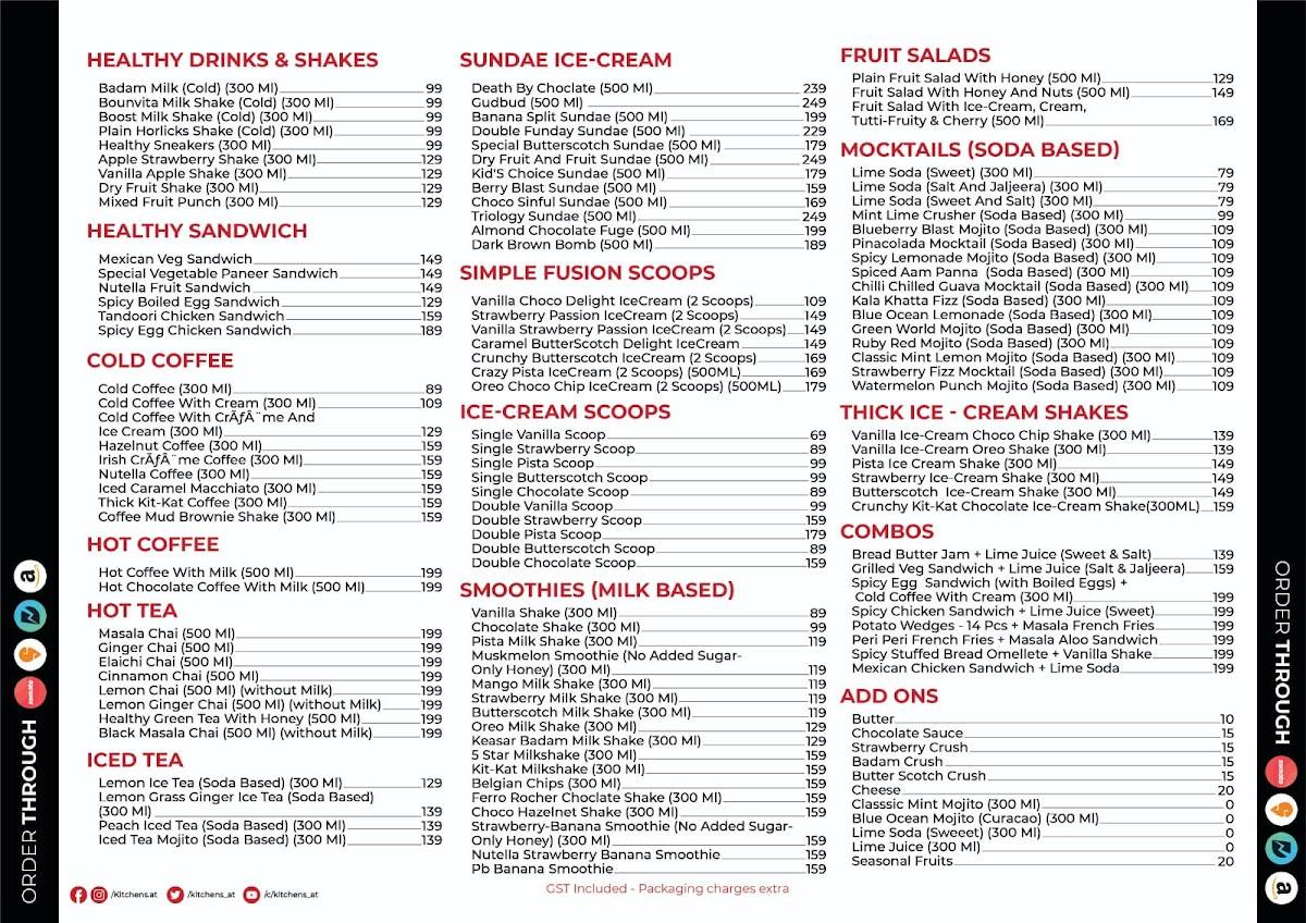 Snacks & Sundaes menu