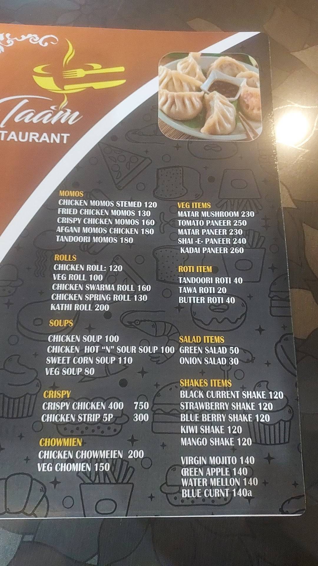 Taam Restauran menu