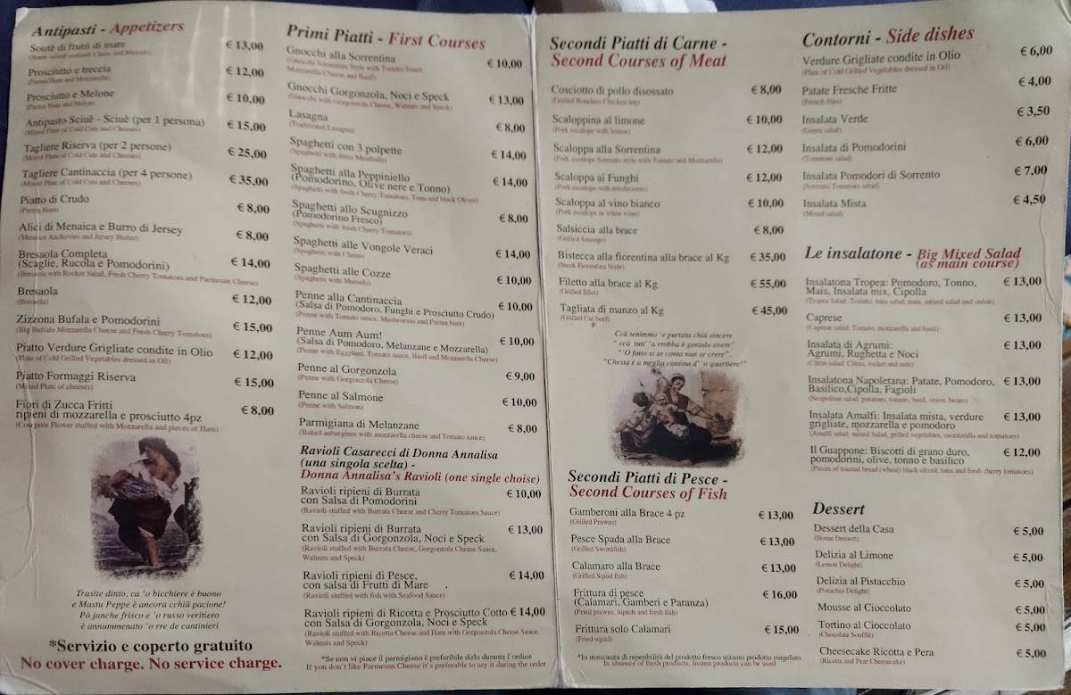 Menu at La Cantinaccia del Popolo restaurant, Sorrento
