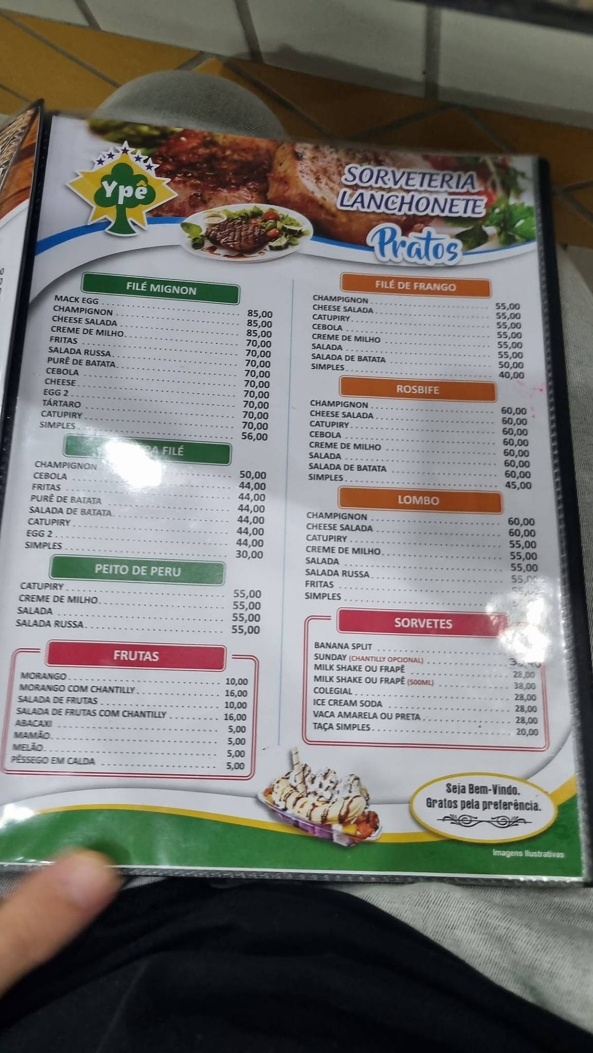 Sorveteria e Lanchonete Ypê cardápio