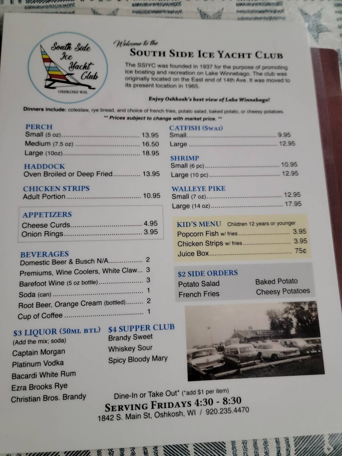 South Side Ice Yacht Club menu