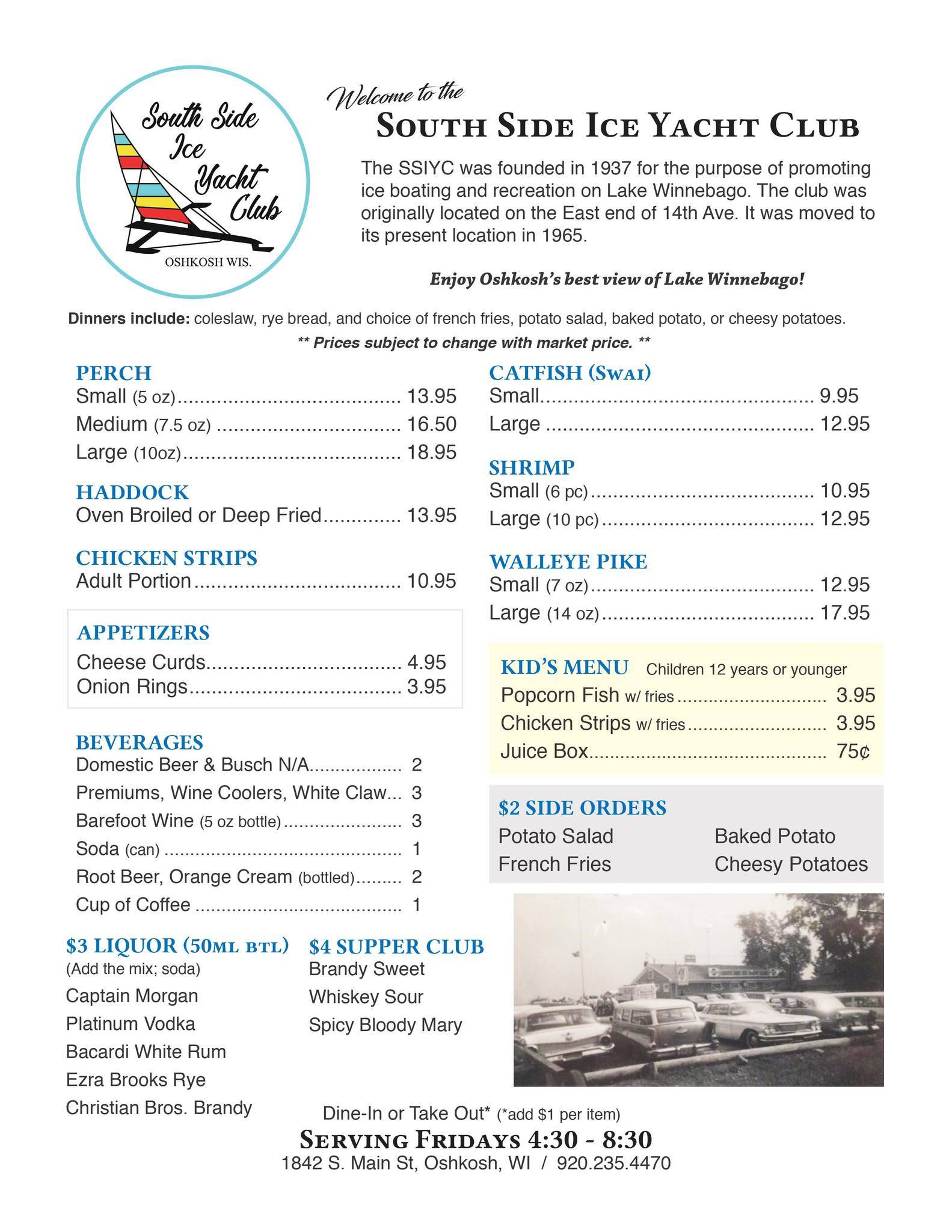 South Side Ice Yacht Club menu