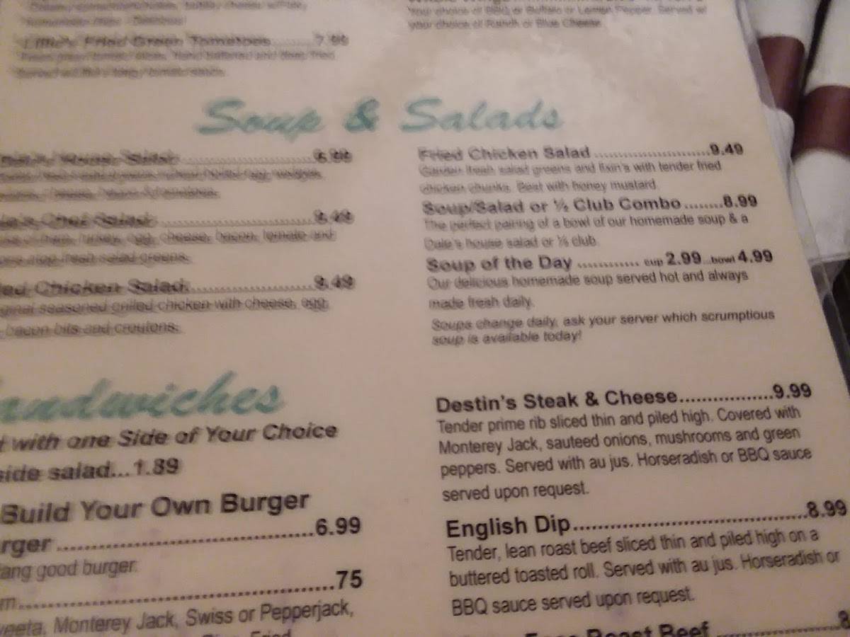 Menu at Dale's restaurant, Southaven
