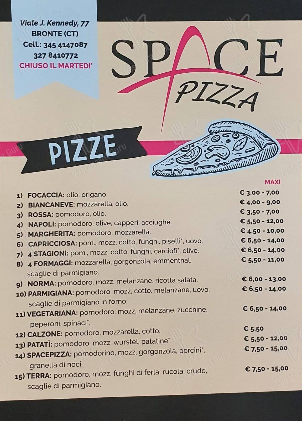 Menu di Space Pizza