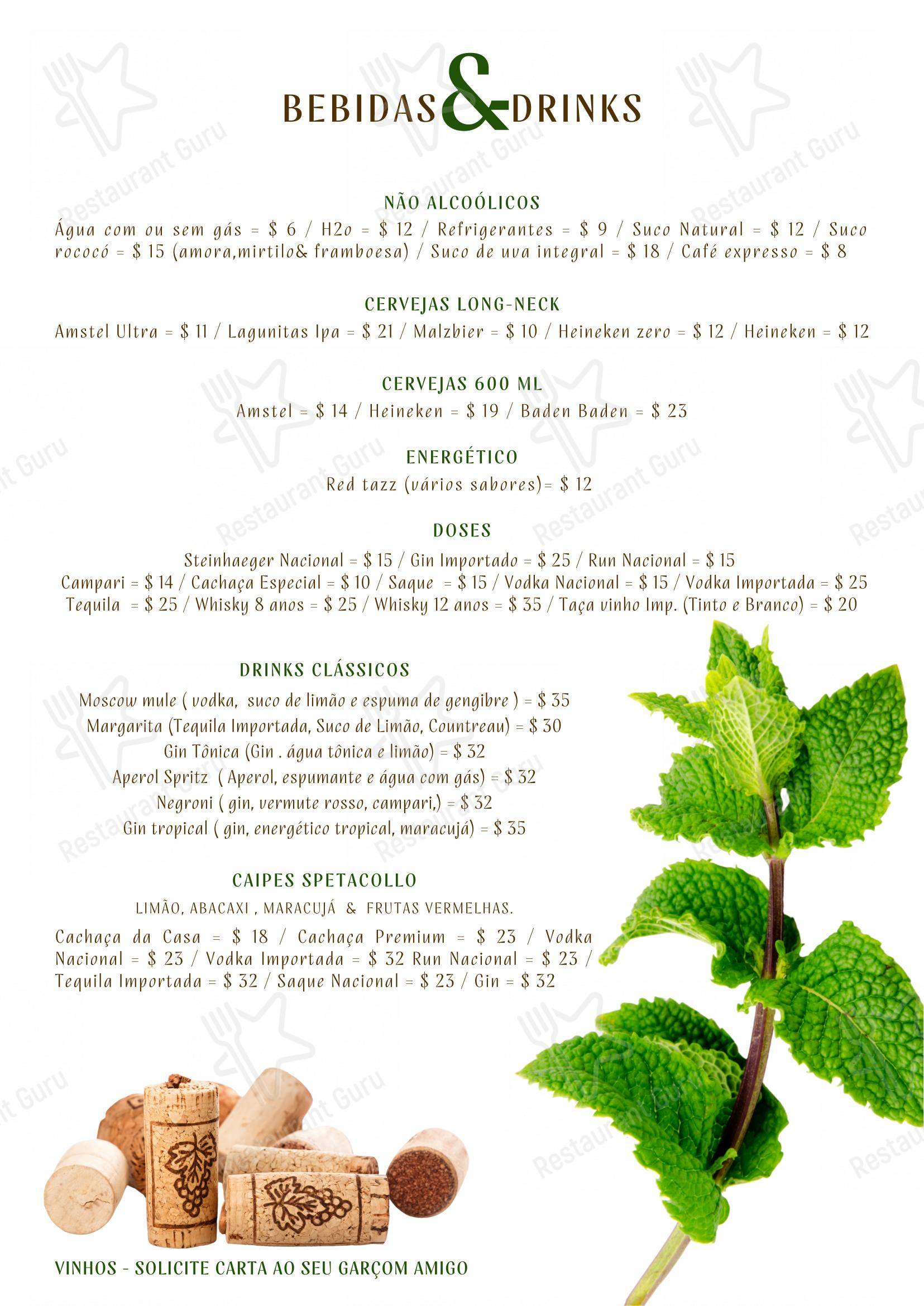 Menu para Spetacollo Restaurante & Bar em Vitoria