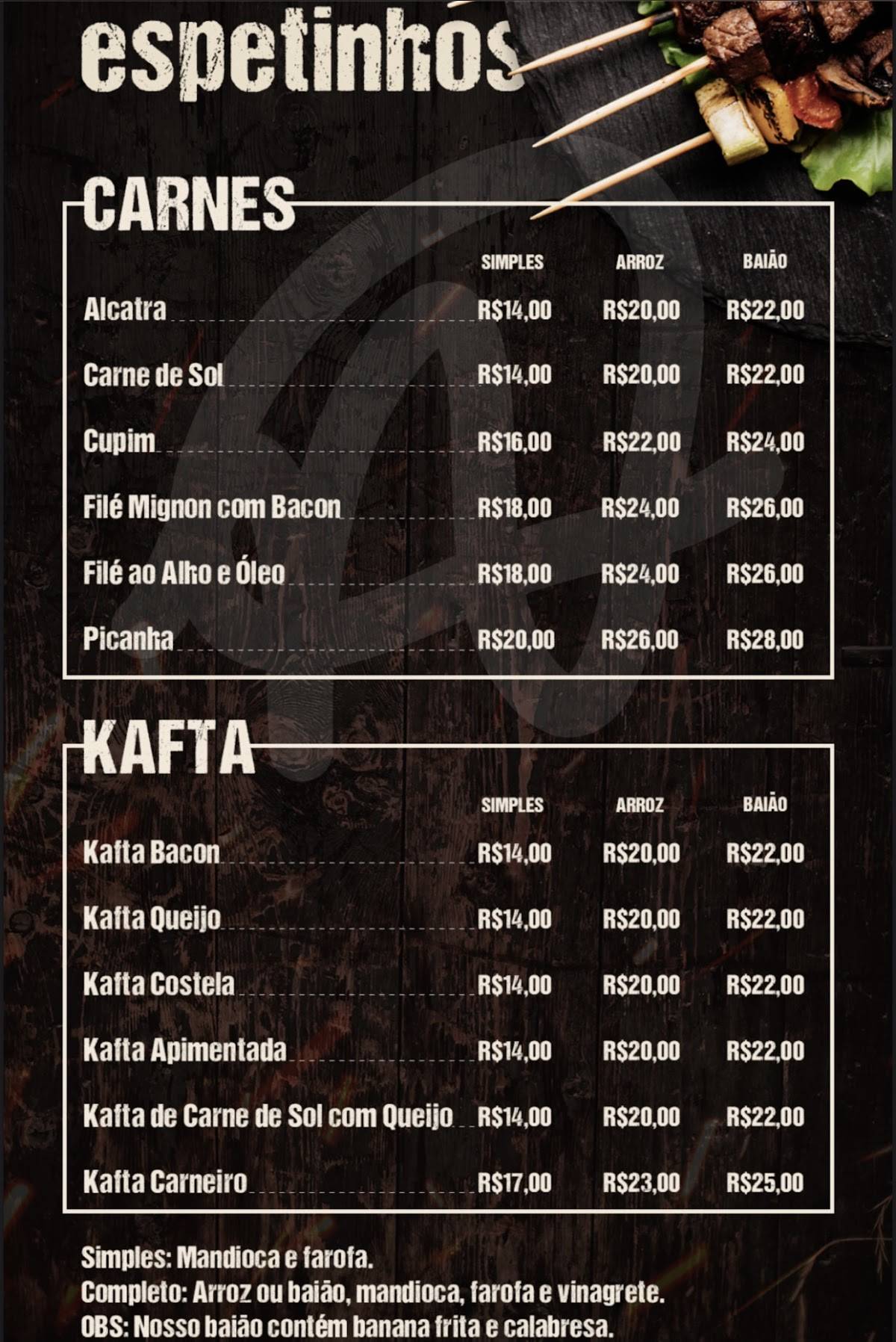 Spetaria do Zé cardápio