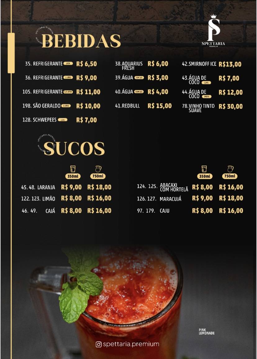 Spettaria Premium cardápio