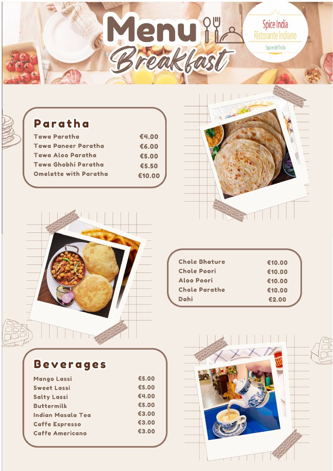 Menu di Spice India Ristorante Indiano Firenze 