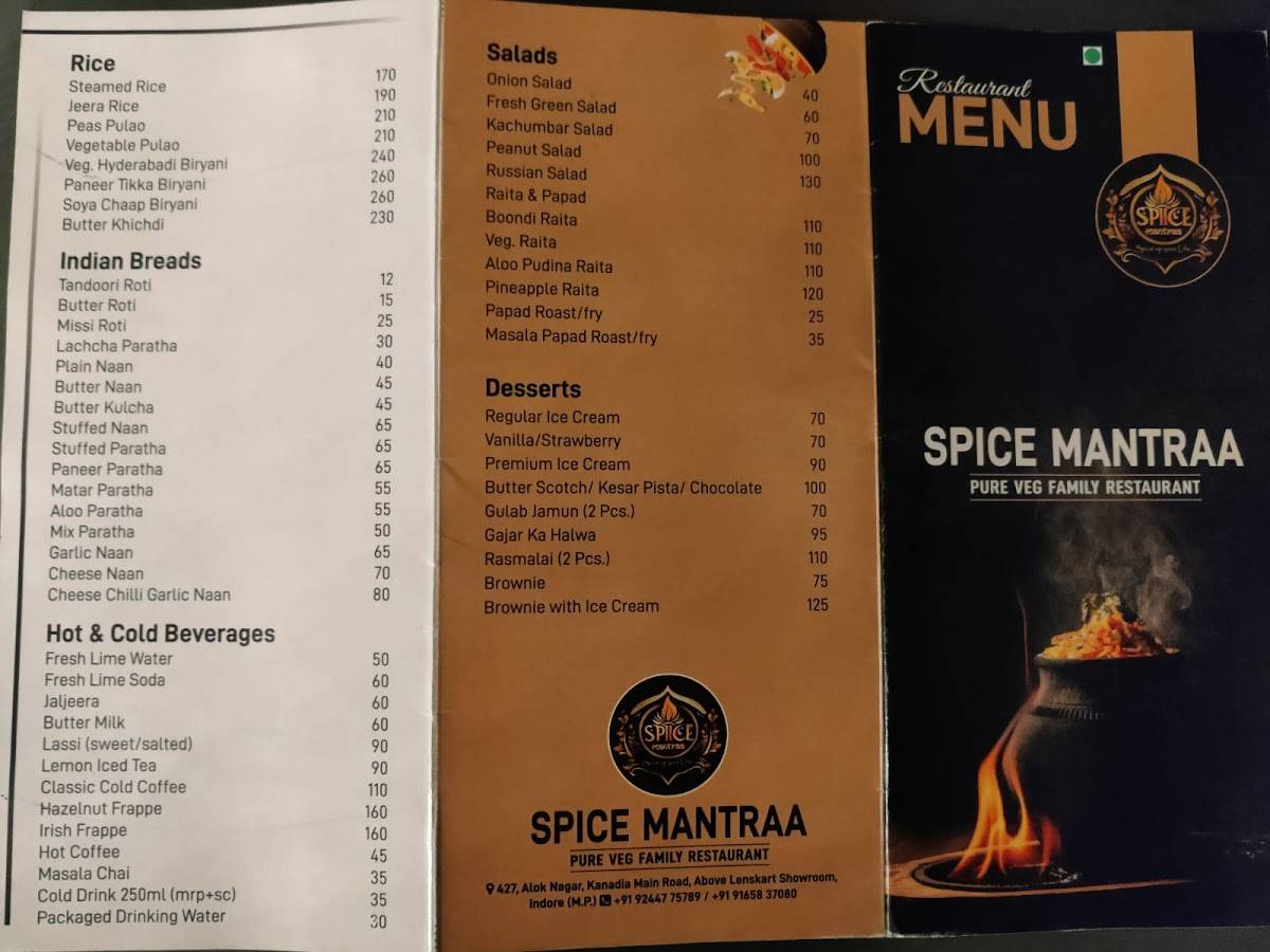 Spice Mantraa menu