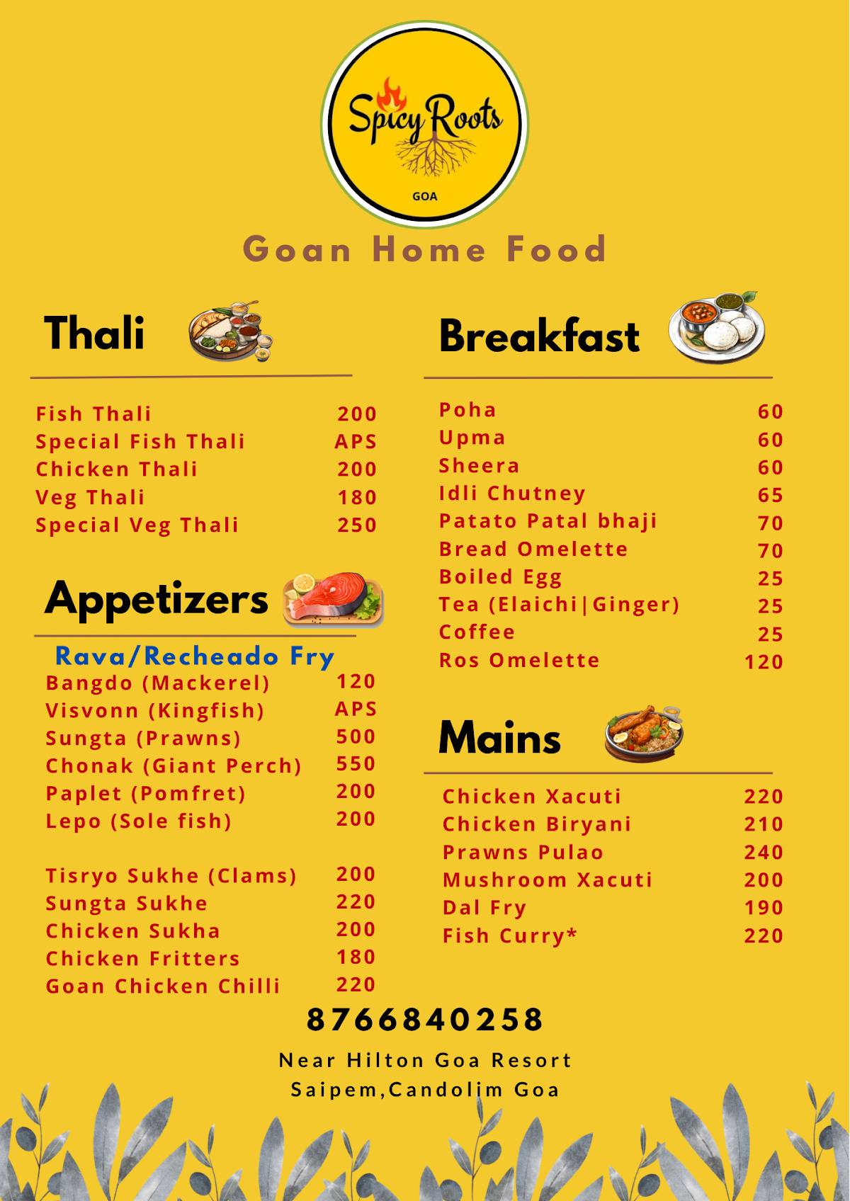 Spicy Roots Goan Home Food menu