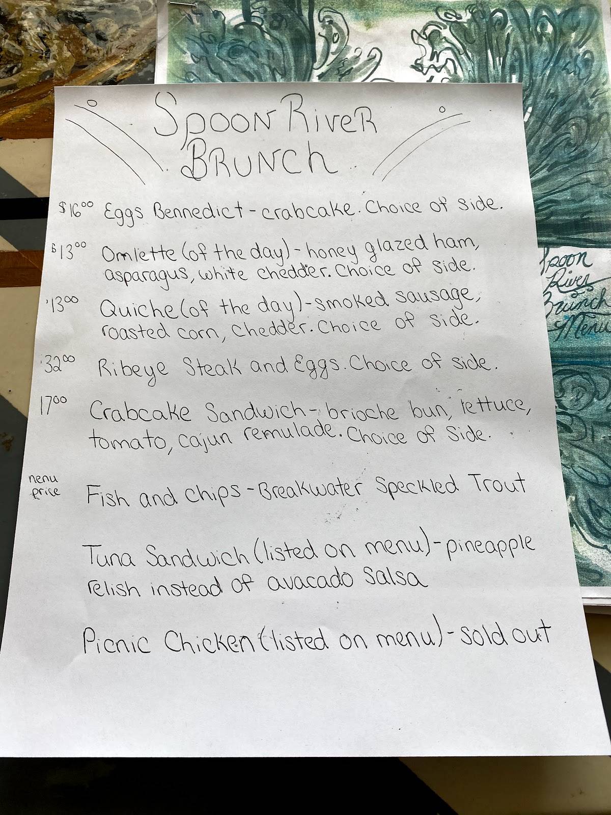 Menu at Spoon River Artworks and Market pub & bar, Belhaven