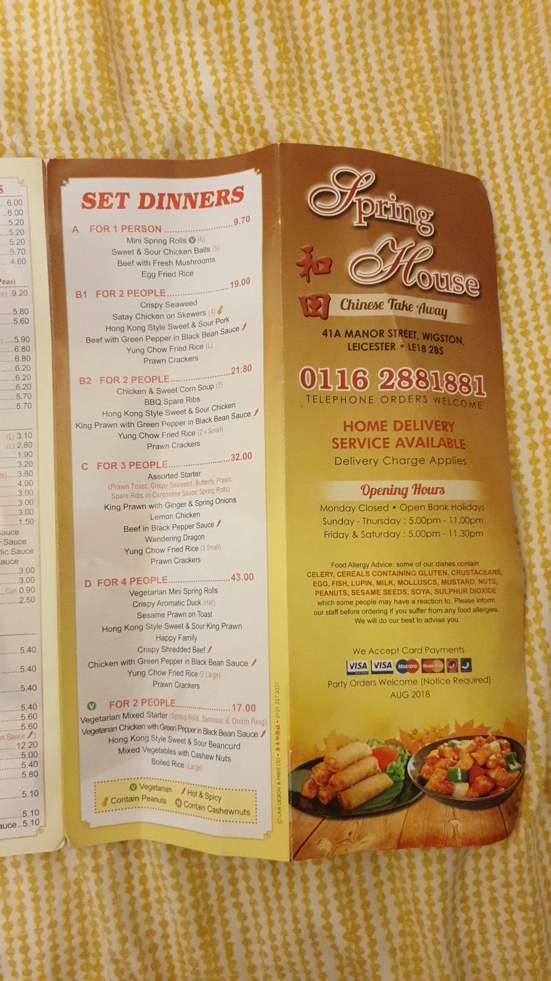 Menu at Spring House Chinese Takeaway fast food, Wigston