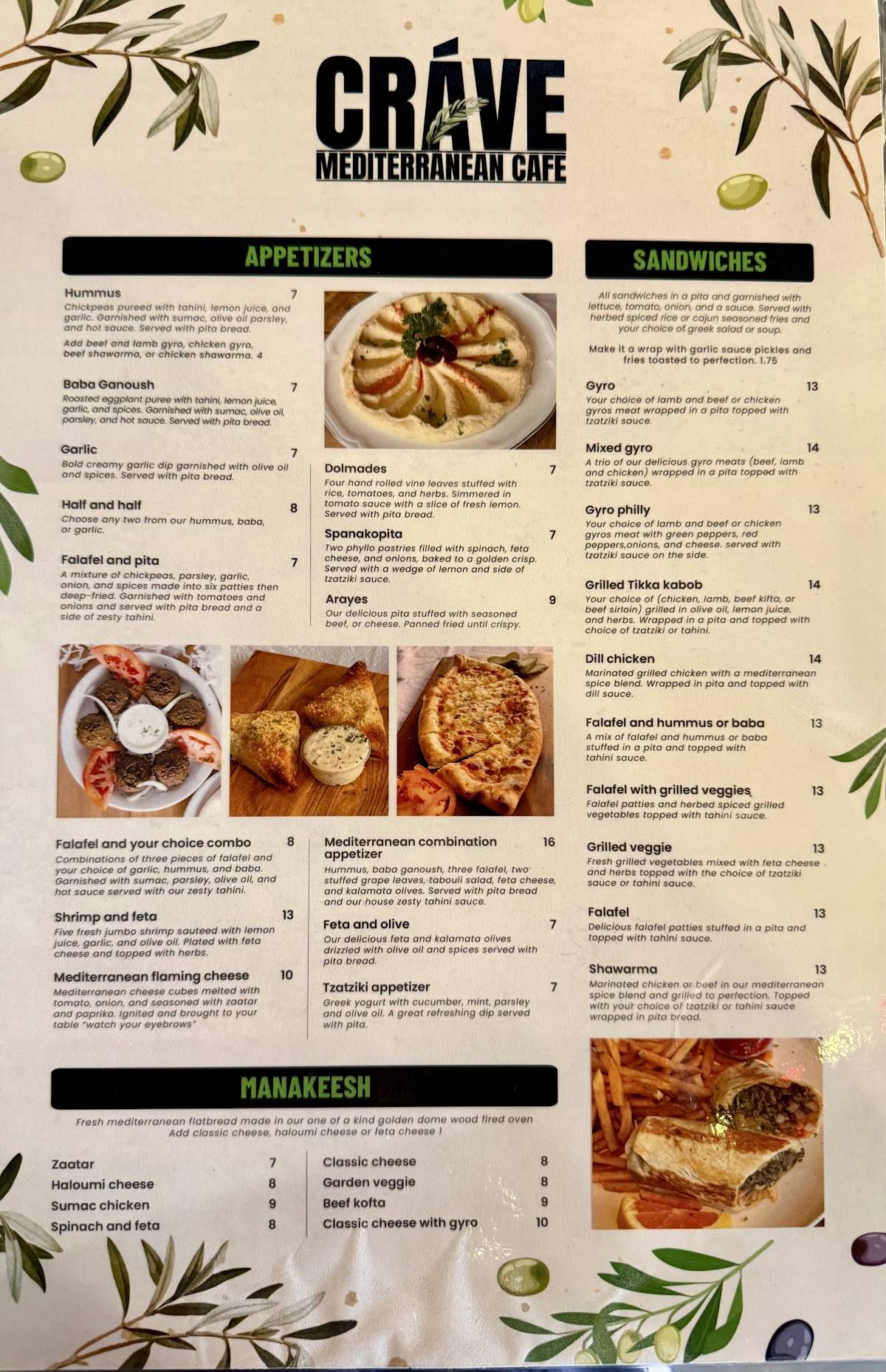 Menu at Crave Mediterranean cafe, Springfield