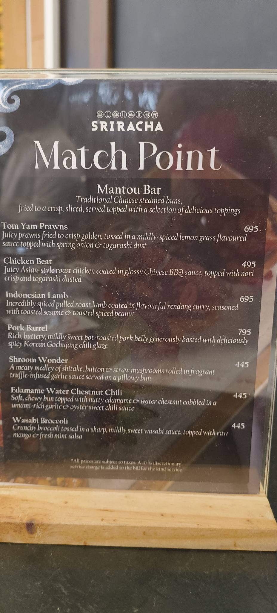 Sriracha menu