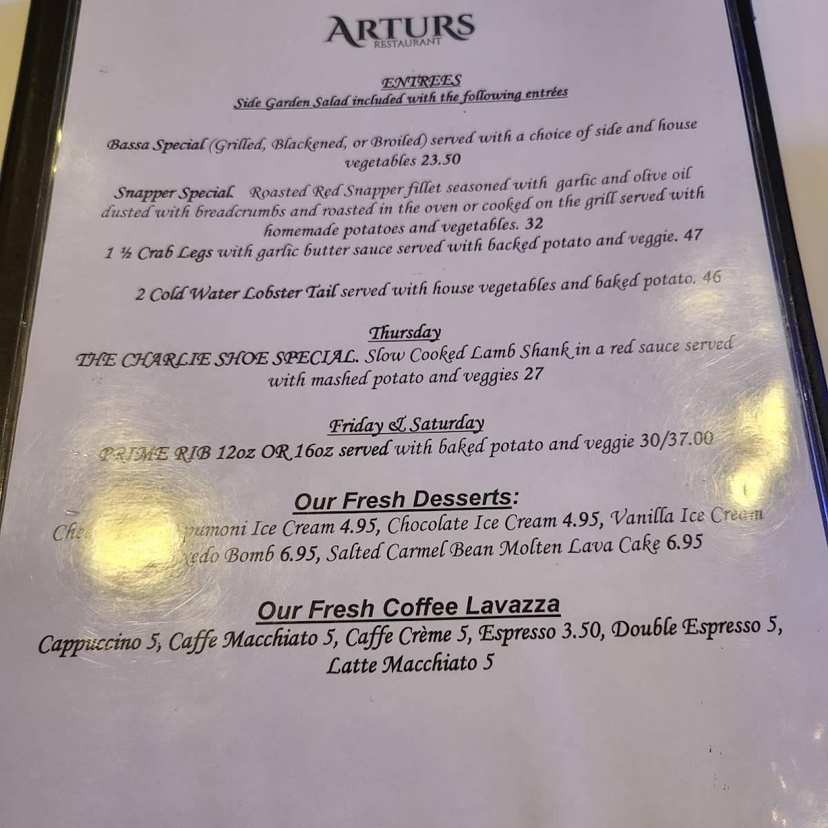 Menu at Artur's Restaurant, Englewood
