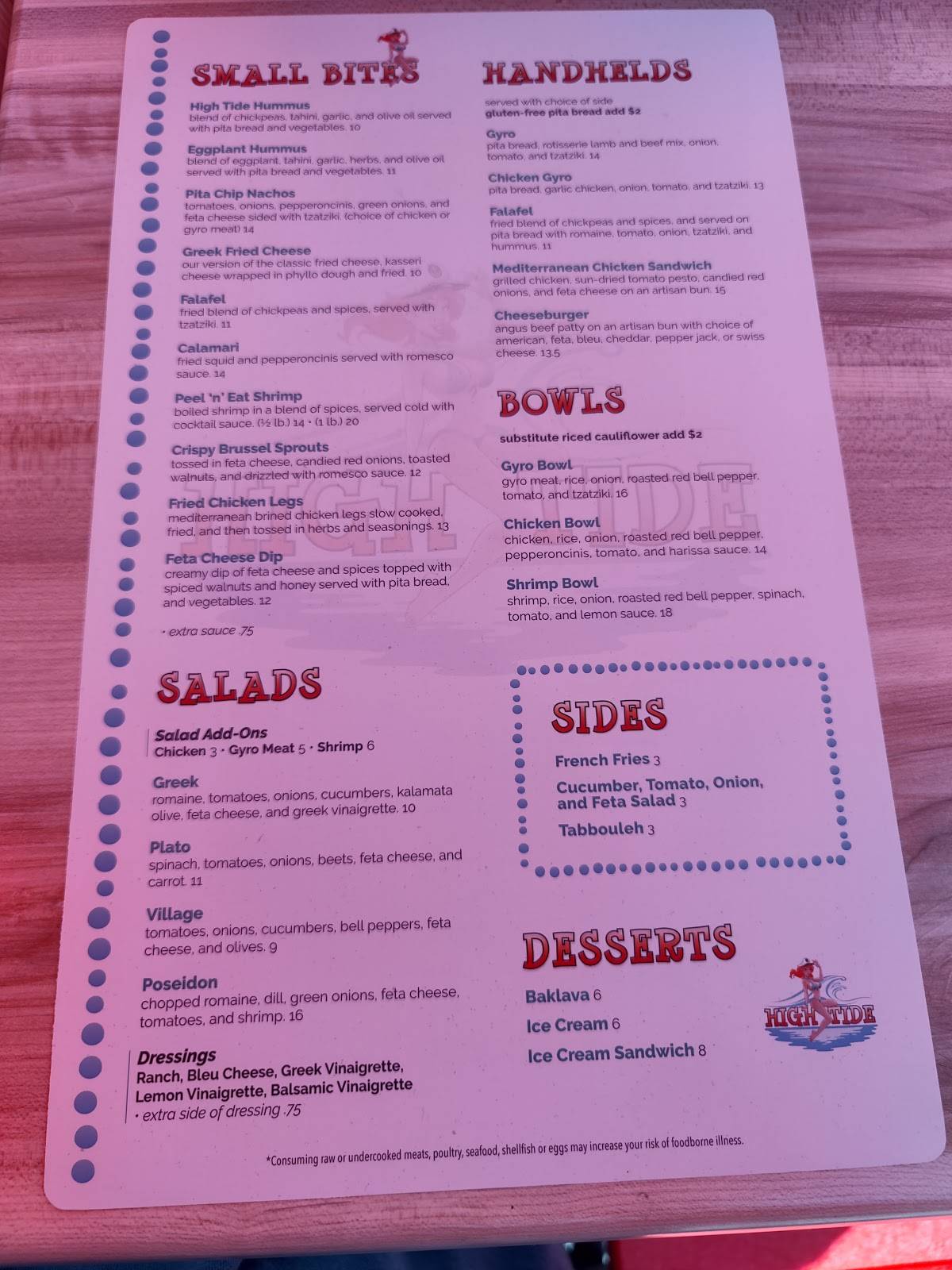 Redhead Lakeside Grill and Yacht Club menu