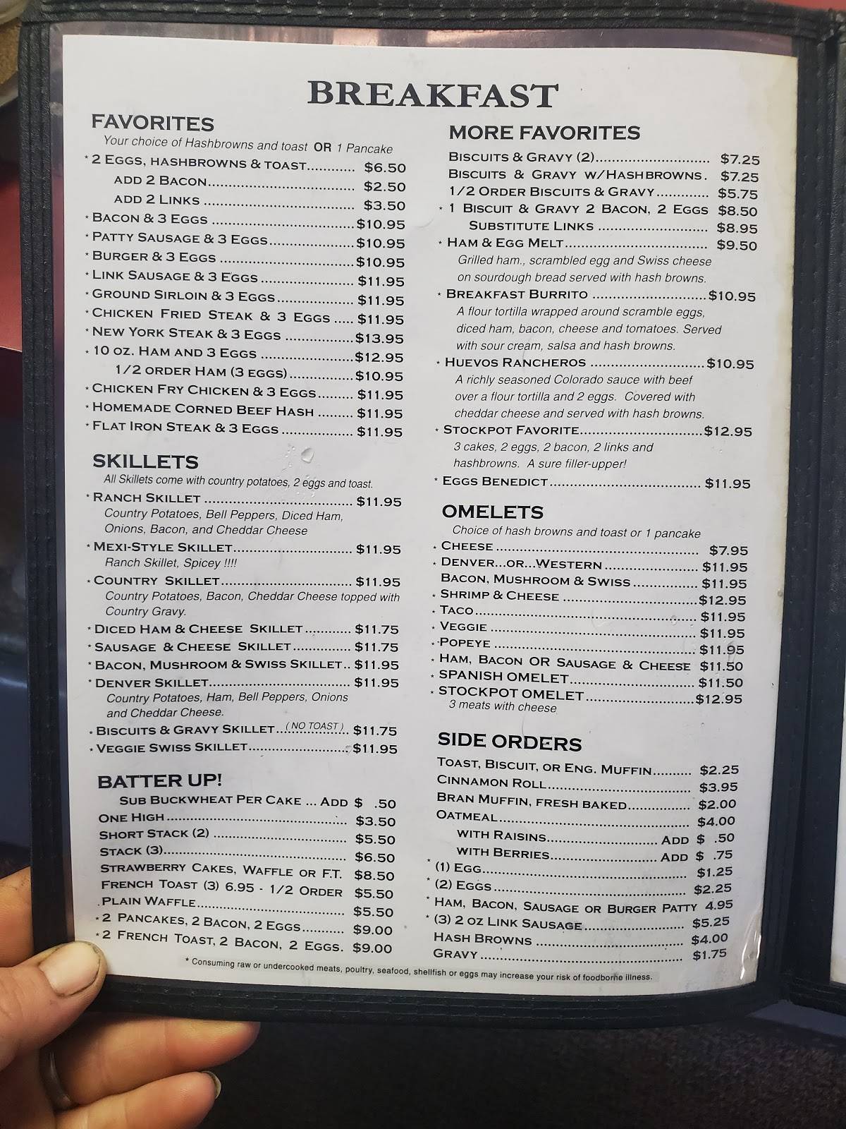 Menu at Stockpot Restaurant, Coos Bay