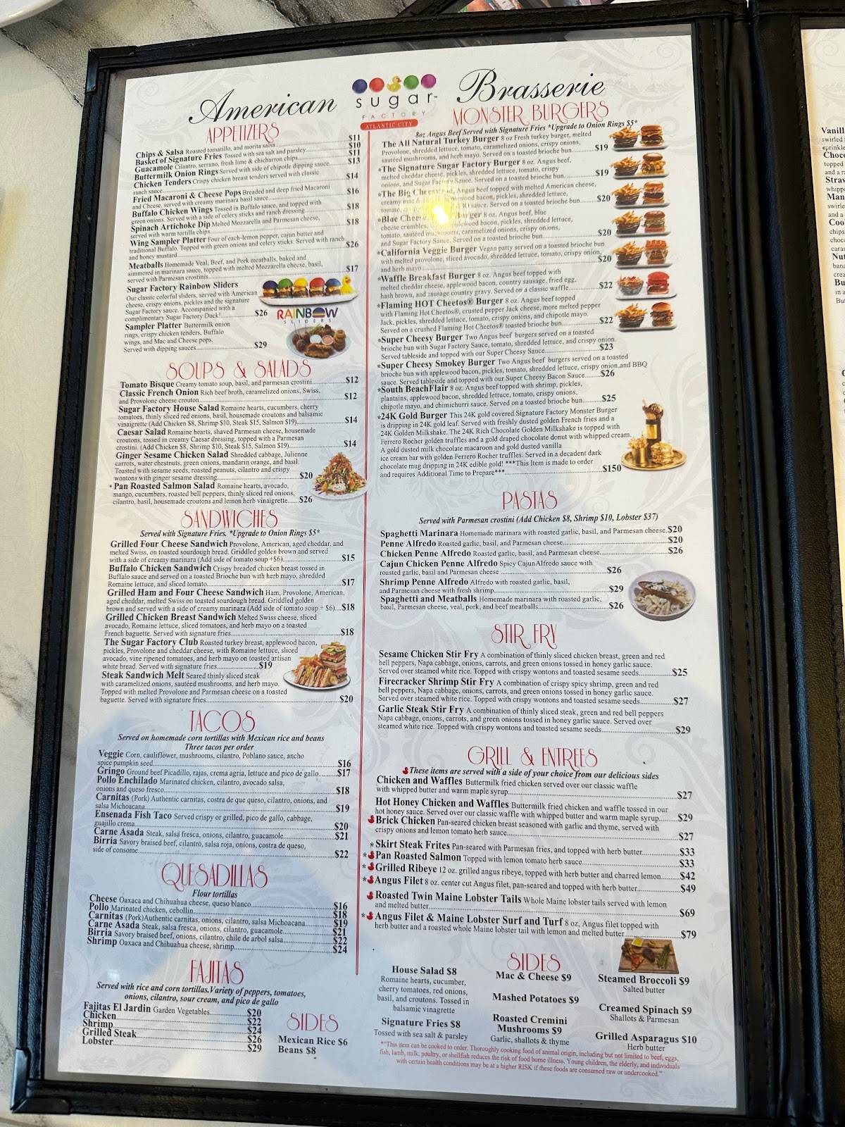 Menu at Sugar Factory Atlantic City desserts, Atlantic City