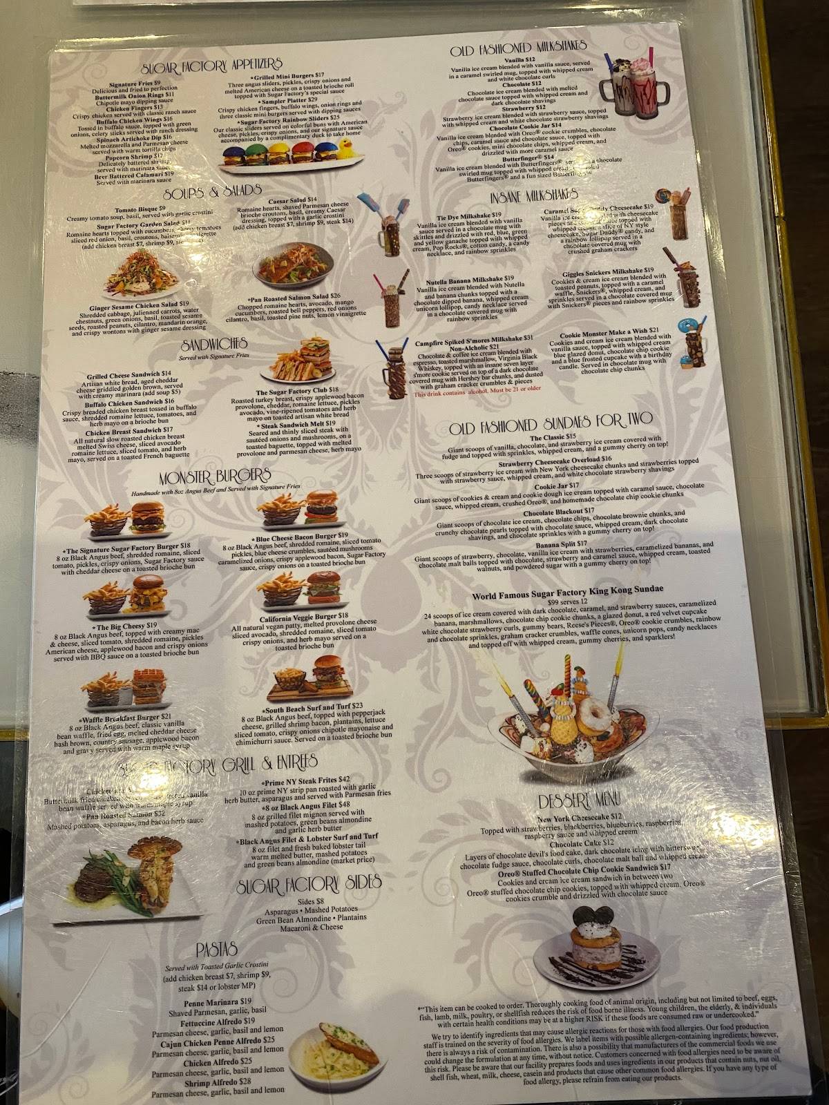 Menu at Sugar Factory Atlantic City desserts, Atlantic City