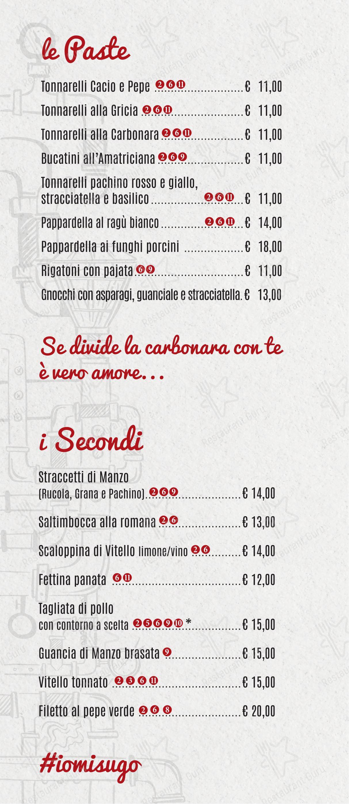 Menu per Sugo Trattoria in Roma