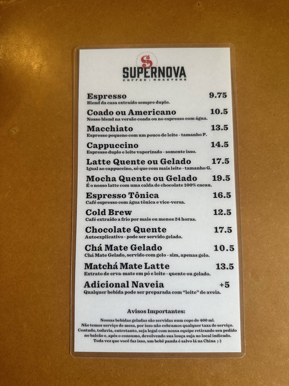 Supernova Coffee Roasters cardápio