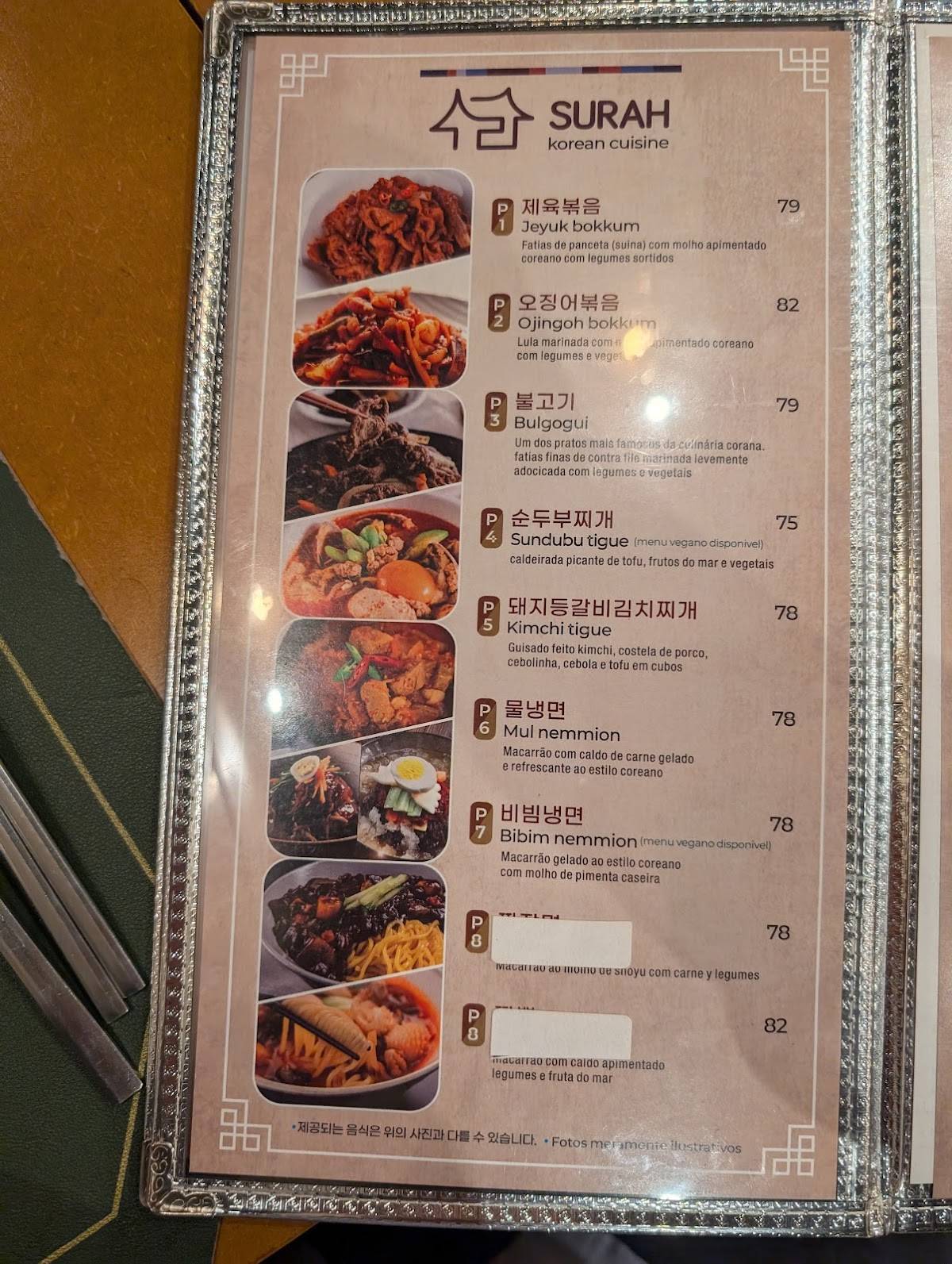 Surah Korean Cuisine Brasil cardápio
