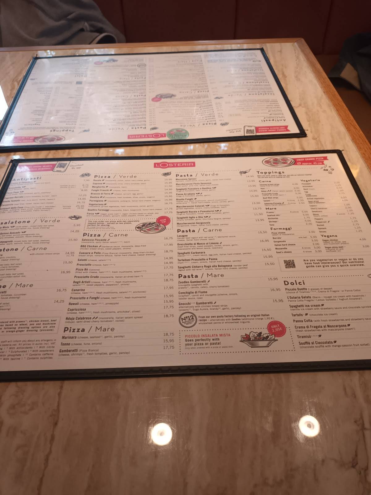 Menu de L'Osteria Sylt