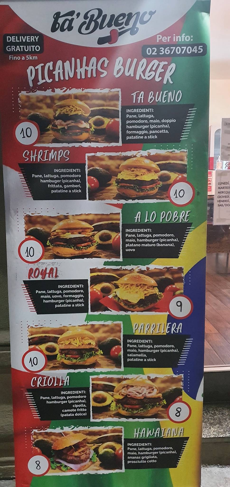 Menu di Ta’ Bueno Express fast-food peruviano 